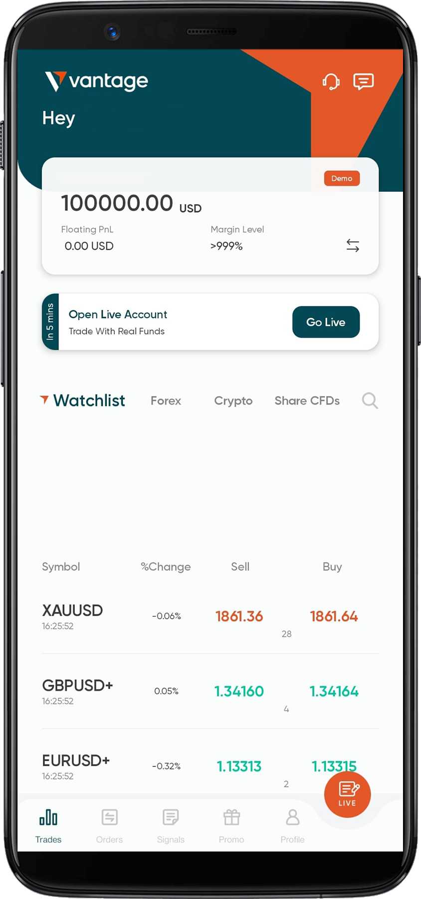 Vantage homepage